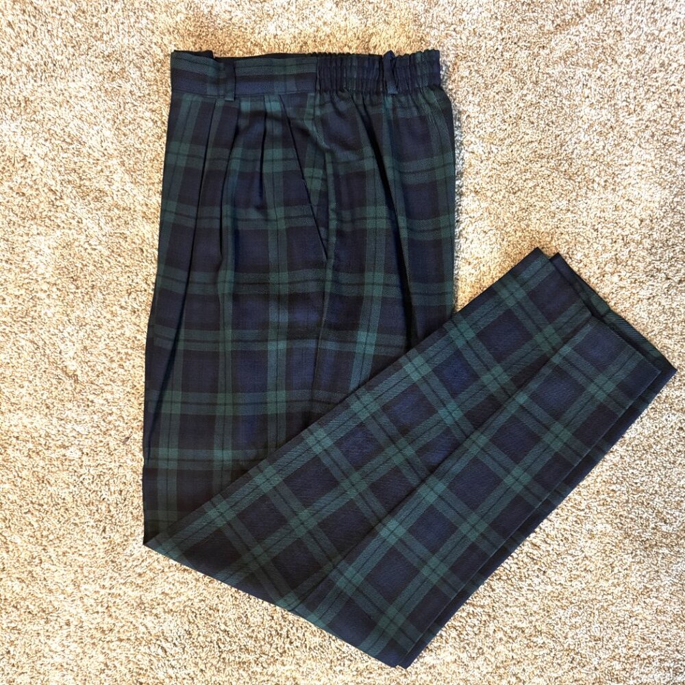 Vintage Christy Girl Navy Blue and Green Plaid tapered pants with Pockets S= 8